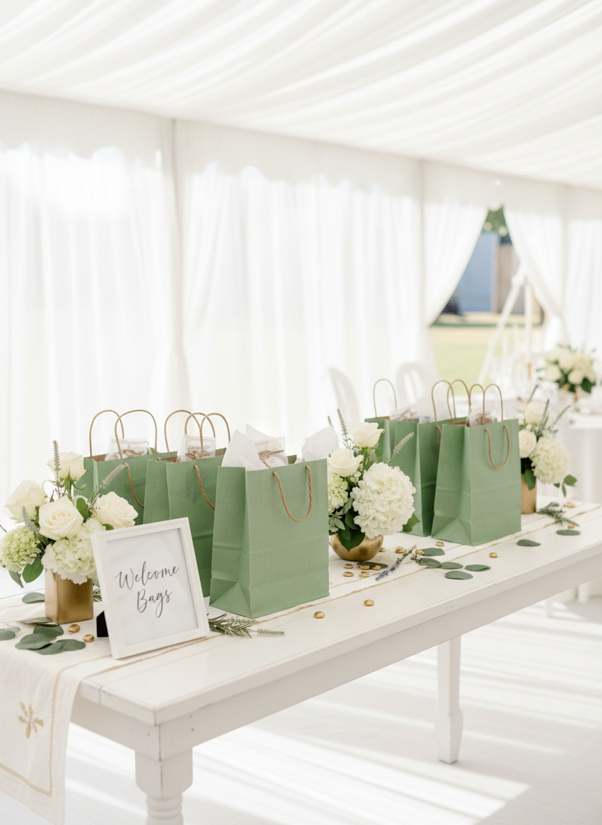 These sage and emerald watercolor eucalyptus greenery paper gift bags are perfect for wrapping favors and gifts. Perfect for a safari baby shower, bridal shower, wedding welcome or other use.