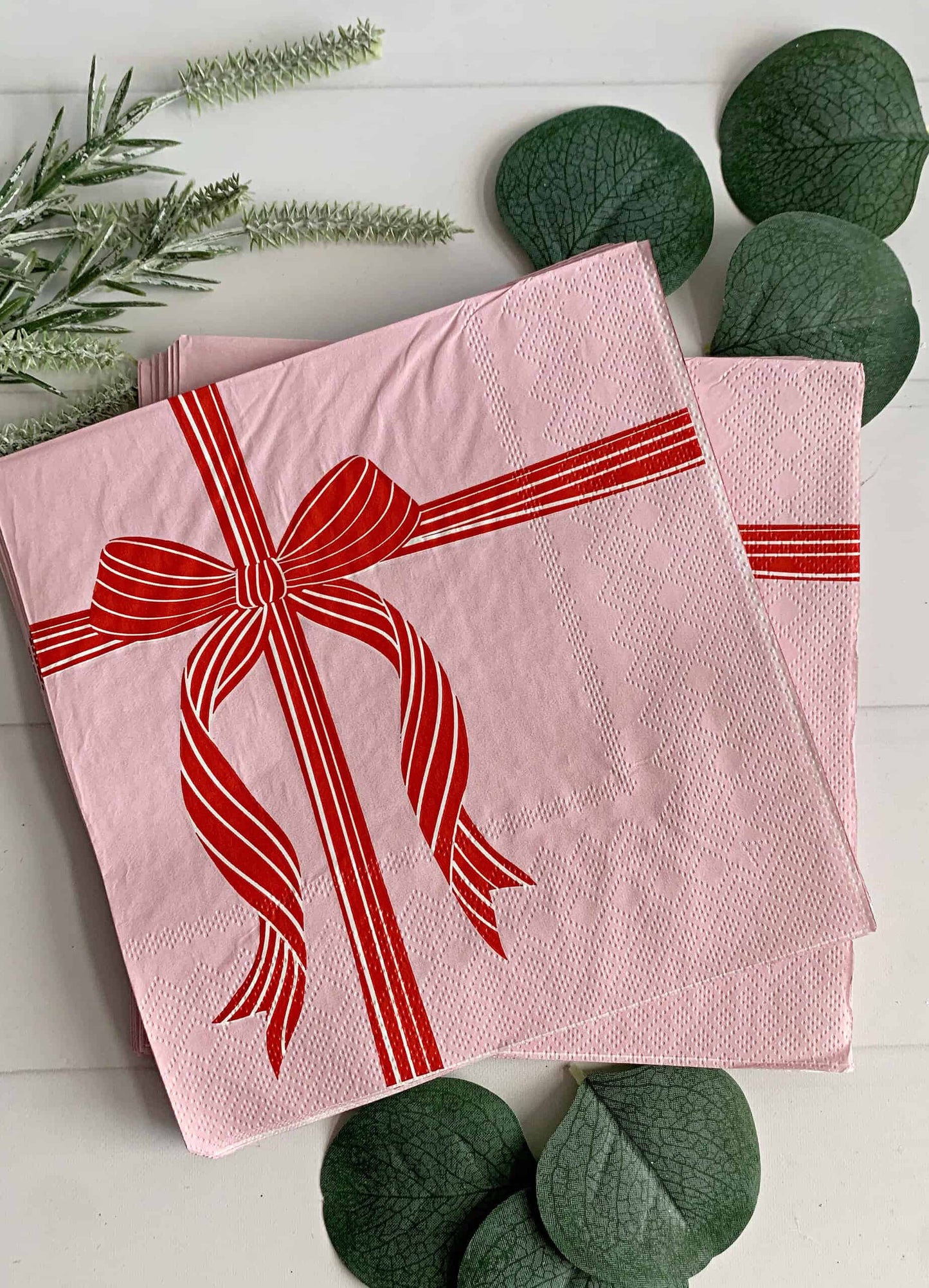 Red Bow on Pink Christmas Luncheon Sized Napkins