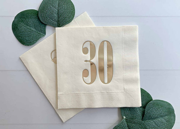 30th Birthday Napkins - Cream & Gold | EnFete Party