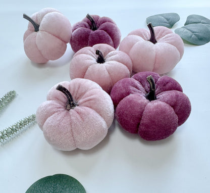 Pink, Mauve and Plum Velvet Pumpkins Set of 6