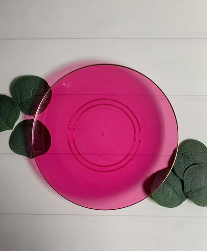 Round Hot Pink With Gold Edge Dessert Plates