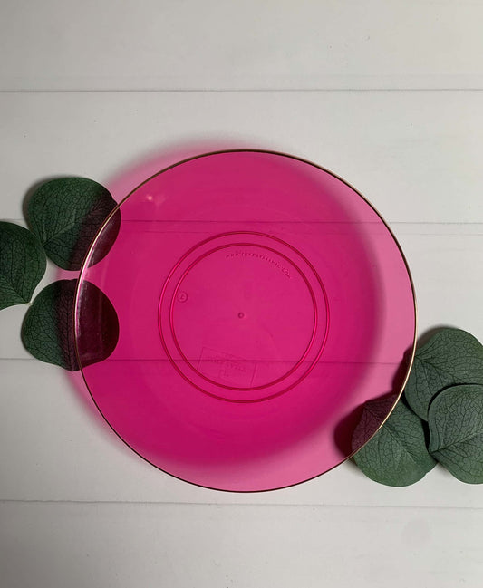 Round Hot Pink With Gold Edge Dessert Plates