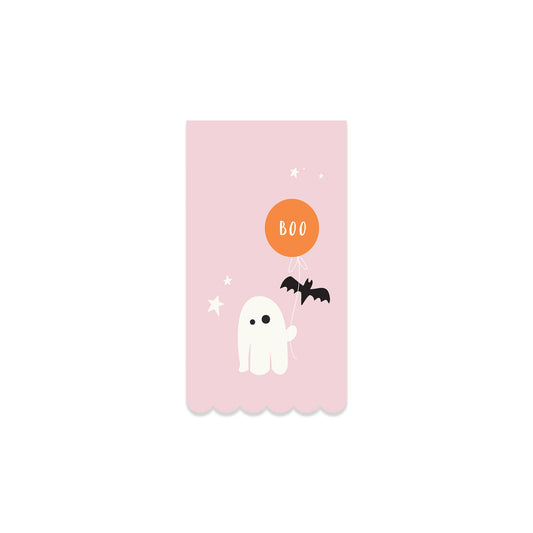 Pink Scalloped Ghost Dinner Napkin with Boo Balloon Motif