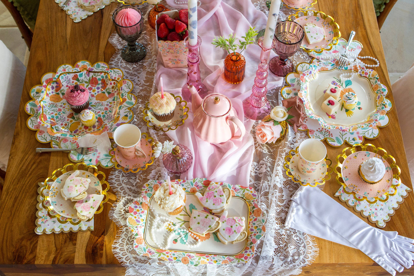 Tea Party Dessert Plates - Pink & Beige