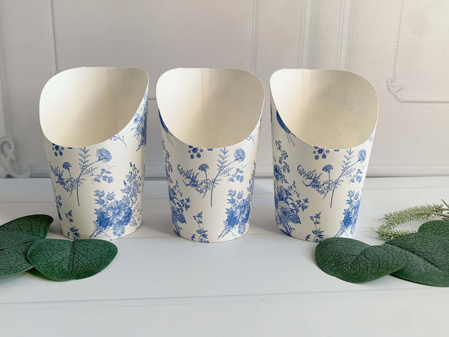 Blue Toile Paper Popcorn or Charcuterie Cup - Set of 8
