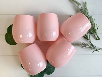 Pink Stemless Plastic Wine Glasses