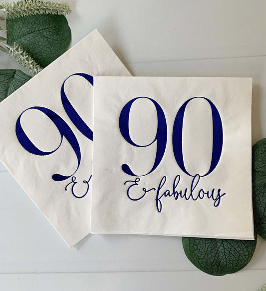 90 & Fabulous Cocktail Napkins - Cobalt Blue Foil