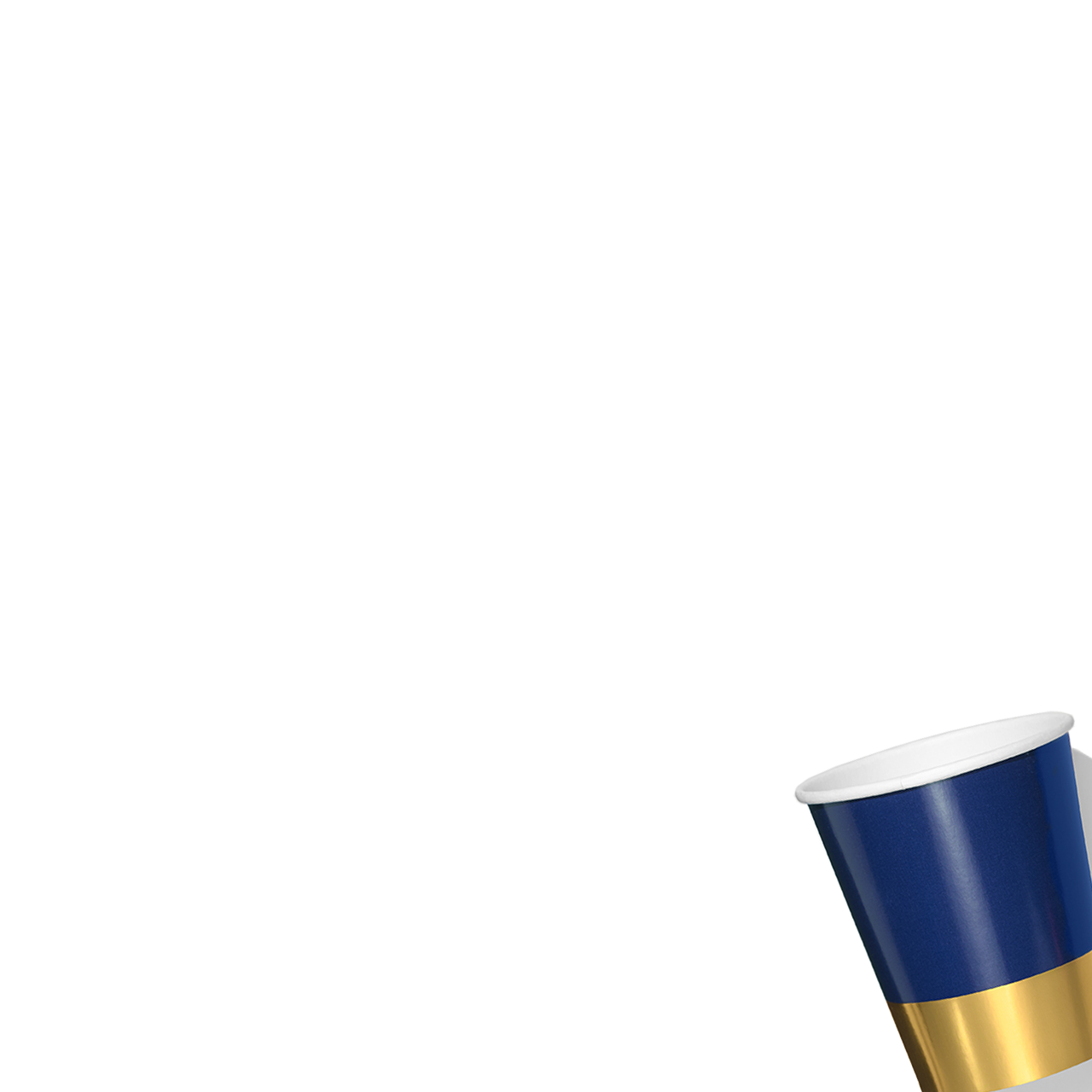 Navy Blue and Gold Party Cups - 9 oz Paper Cups, 10 Pack