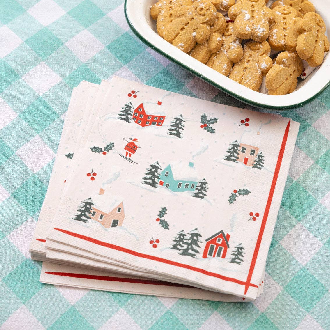 Winter Skiier Village Luncheon Napkins