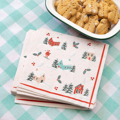 Winter Skiier Village Luncheon Napkins