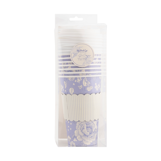Blue Floral Paper To Go Coffee Cups