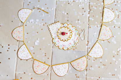 Tea Party Scalloped Garland Banner - Peach Floral Wall Decoration for Bridal Showers