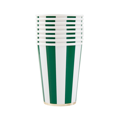 Emerald Green Cabana Striped Paper Cups