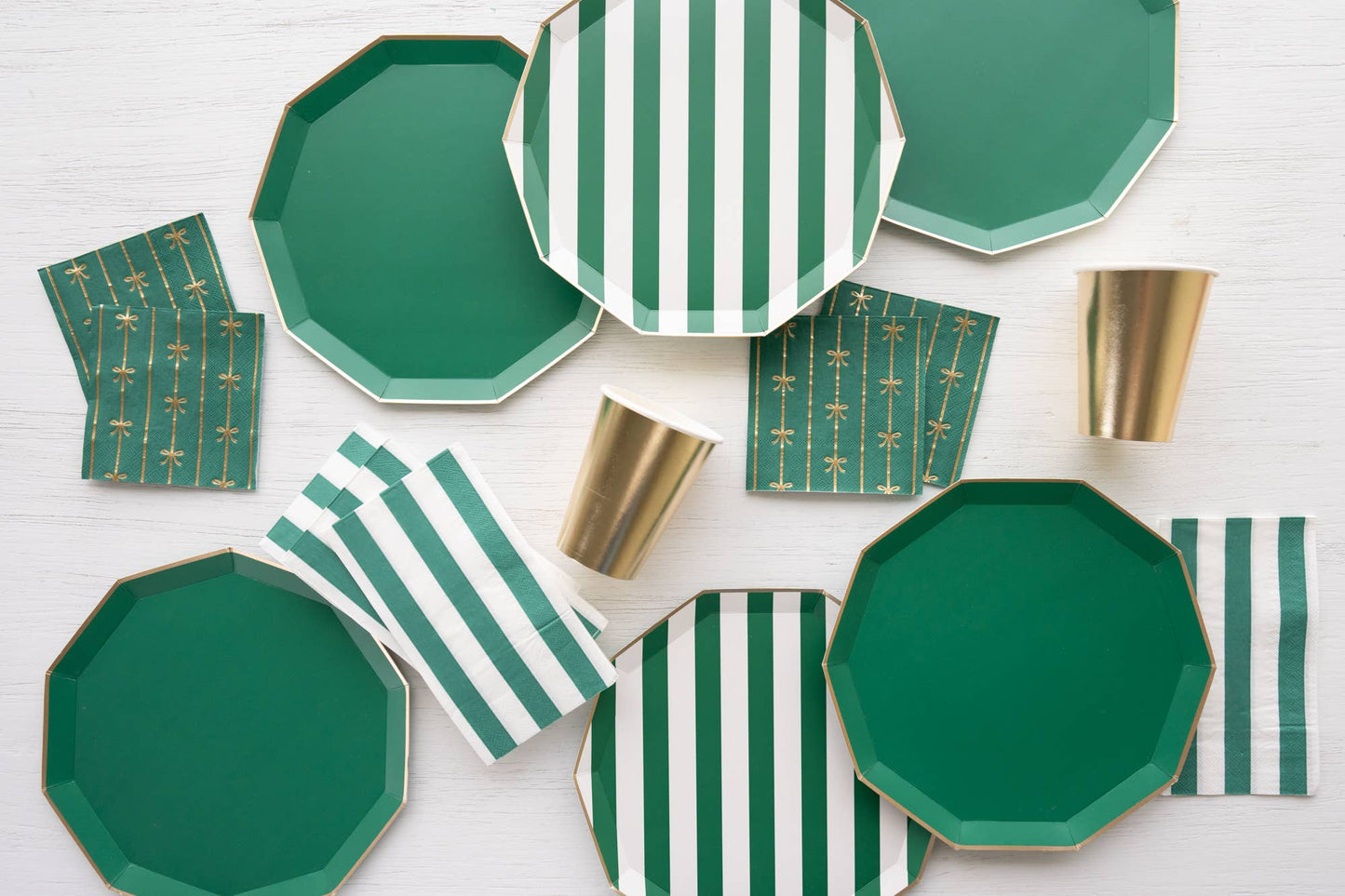 Emerald Green Cabana Striped Paper Dinner Napkins