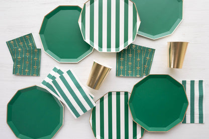 Emerald Green Cabana Striped Paper Dinner Napkins