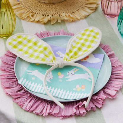Yellow Gingham Bunny Ears Headband - Easter Party Some Bunny is One Birthday Bunny Costume