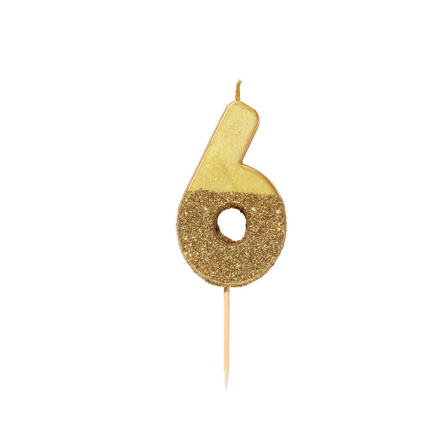 Gold Glitter Number 6 Birthday Candle - 6th Birthday Cake Topper