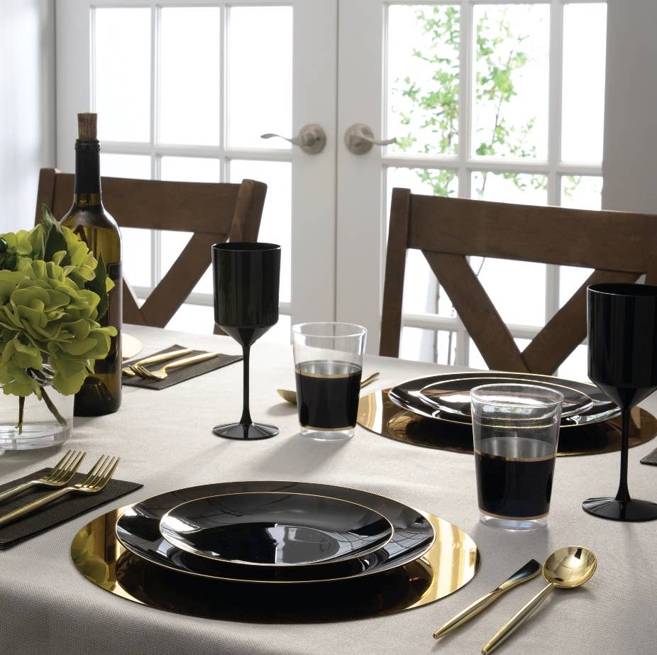 Black Plastic Dessert Plates - with Gold Edge