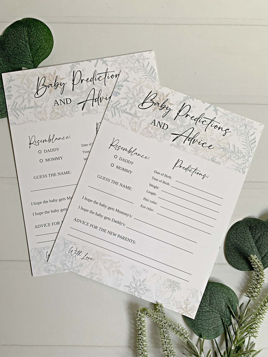 Snowflake Baby Shower Predictions & Advice Cards