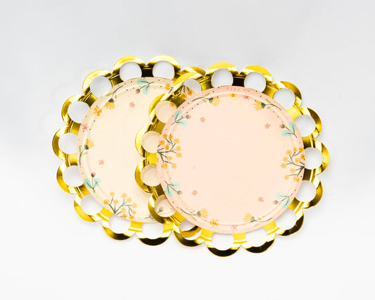 Tea Party Dessert Plates - Pink & Beige