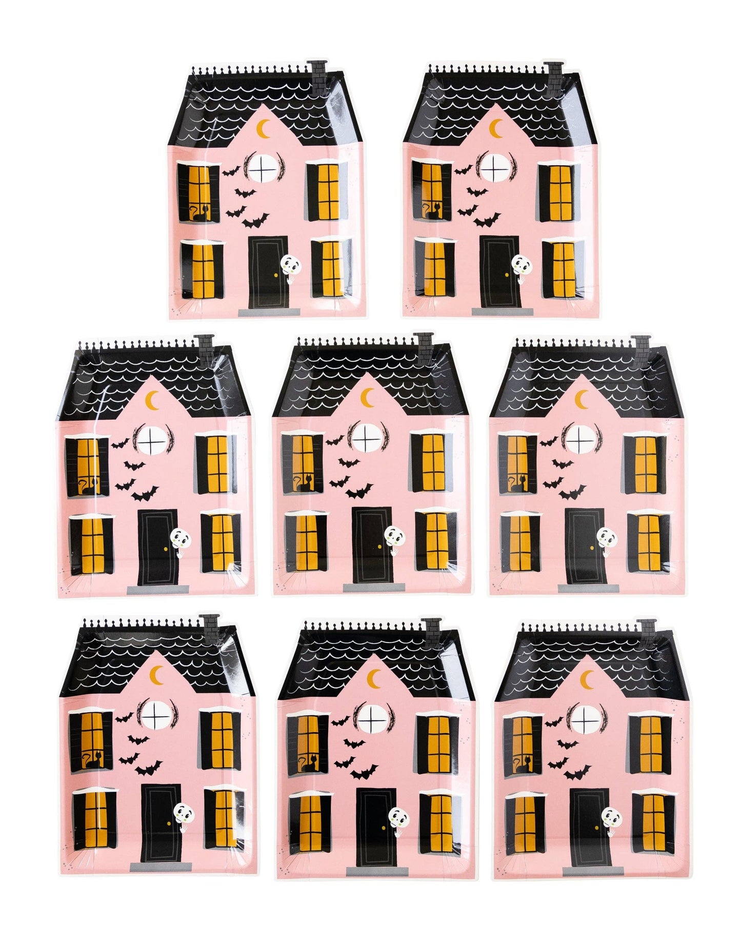 Pink Haunted House Shaped Paper Plate