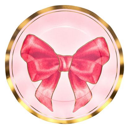 Pink Bow Wavy Dinner Plate with Gold Edge