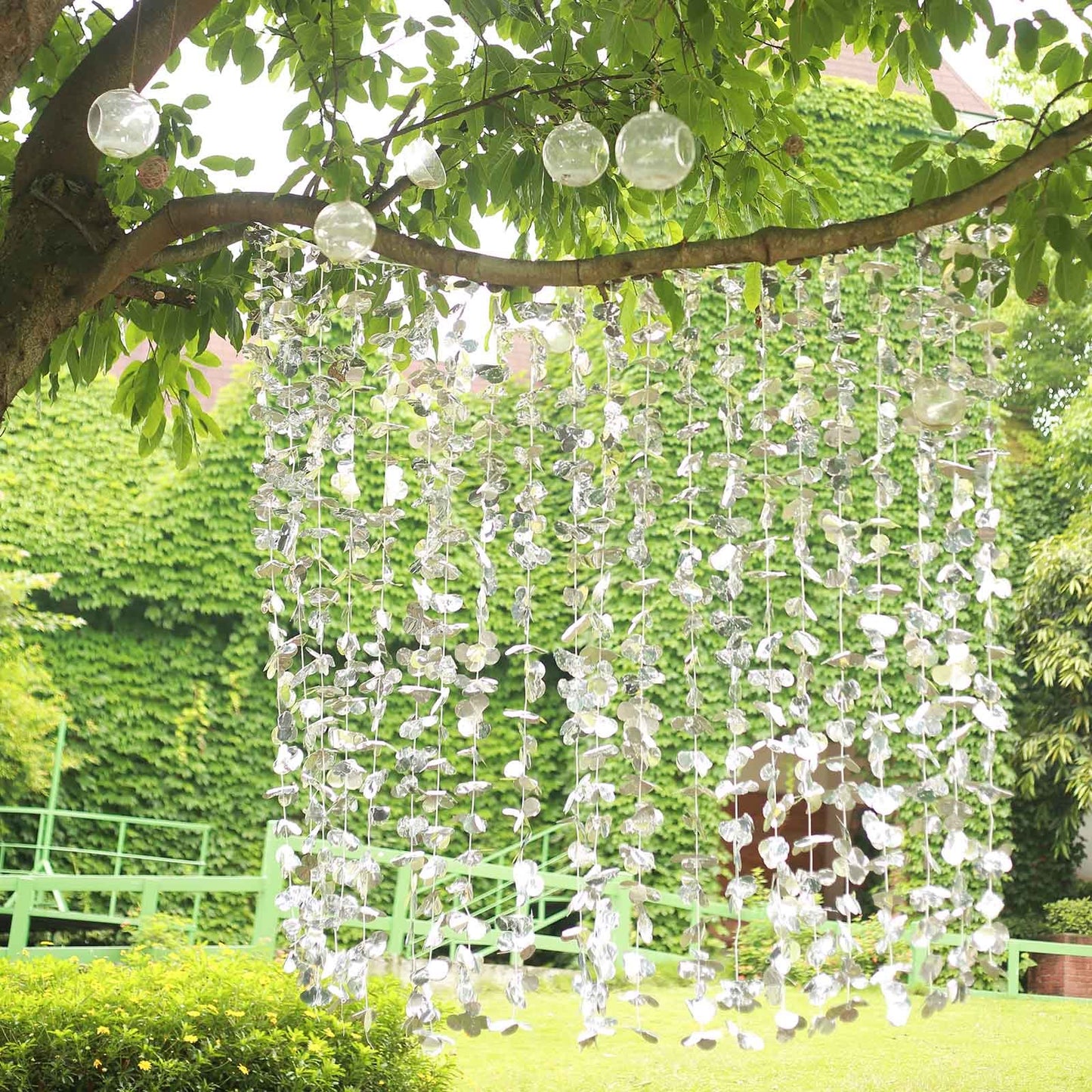 Silver Floral Backdrop Curtain - Photo Booth Background for Weddings & Parties (6ft x 5.75ft)