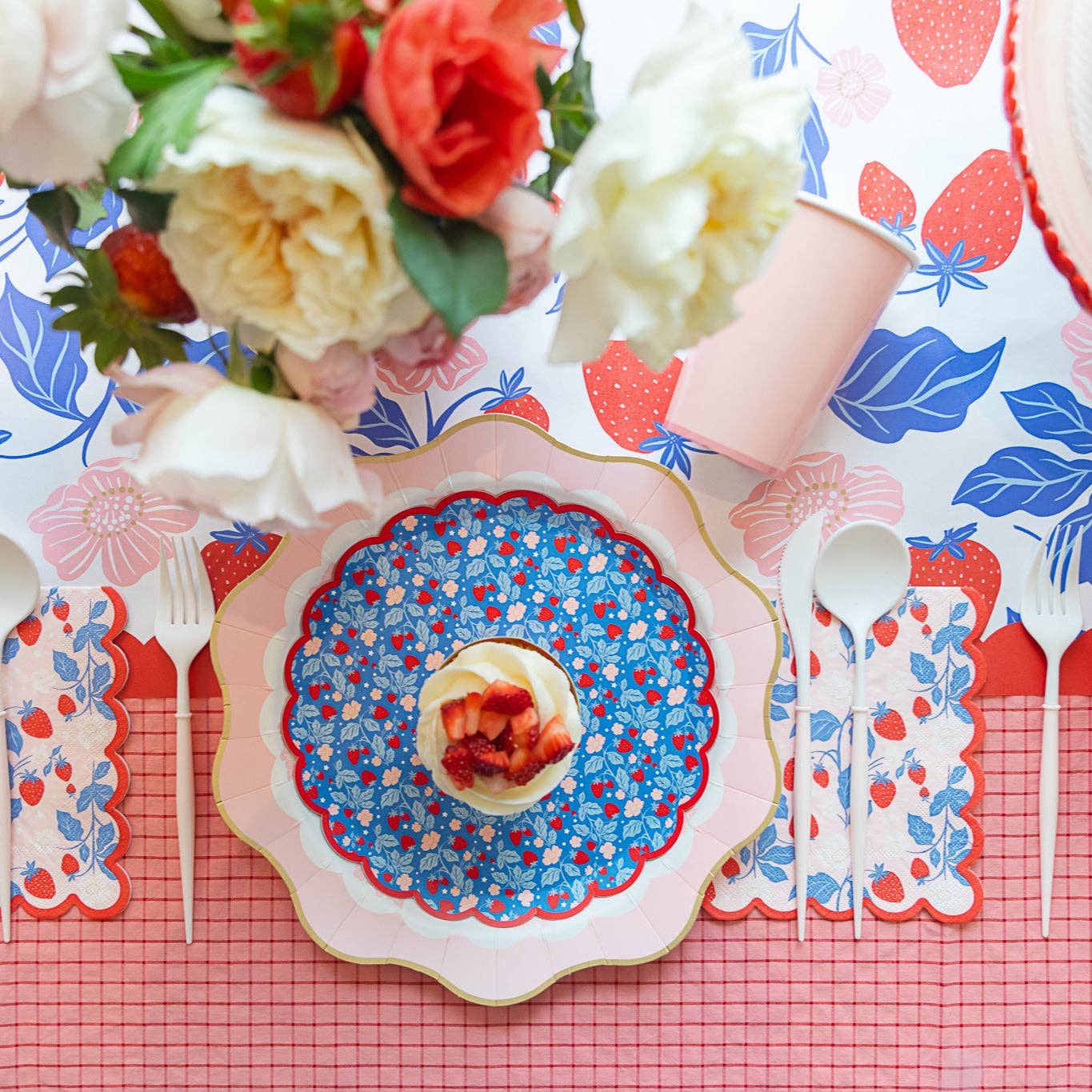 Strawberry Dessert Plate - Blue and Red