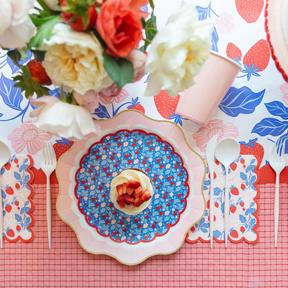 Strawberry Dessert Plate - Blue and Red