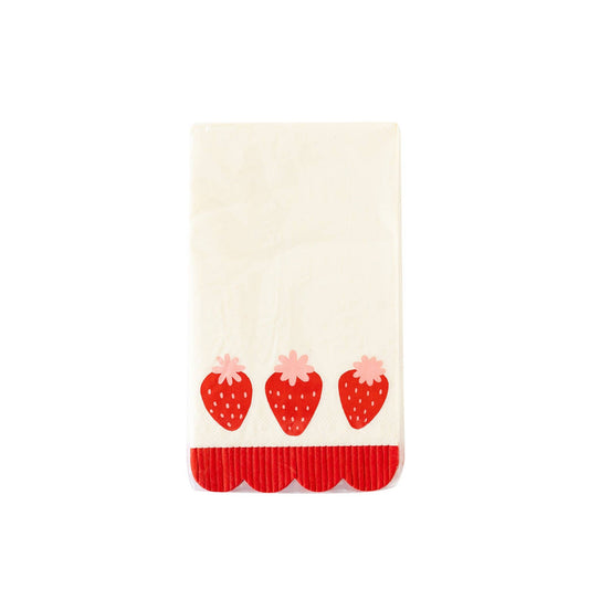 Strawberry Guest Towels - Red & White Scalloped Fringe Paper Napkins Set of 24