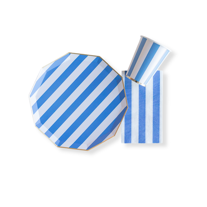 Periwinkle Blue Cabana Striped Paper Plates