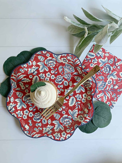Hamptons Red Floral Scalloped Plates