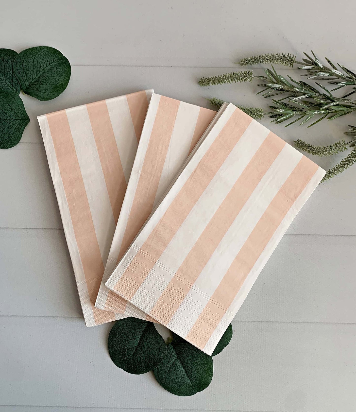 Sweet Peach Cabana Striped Dinner Napkins or Guest Towels
