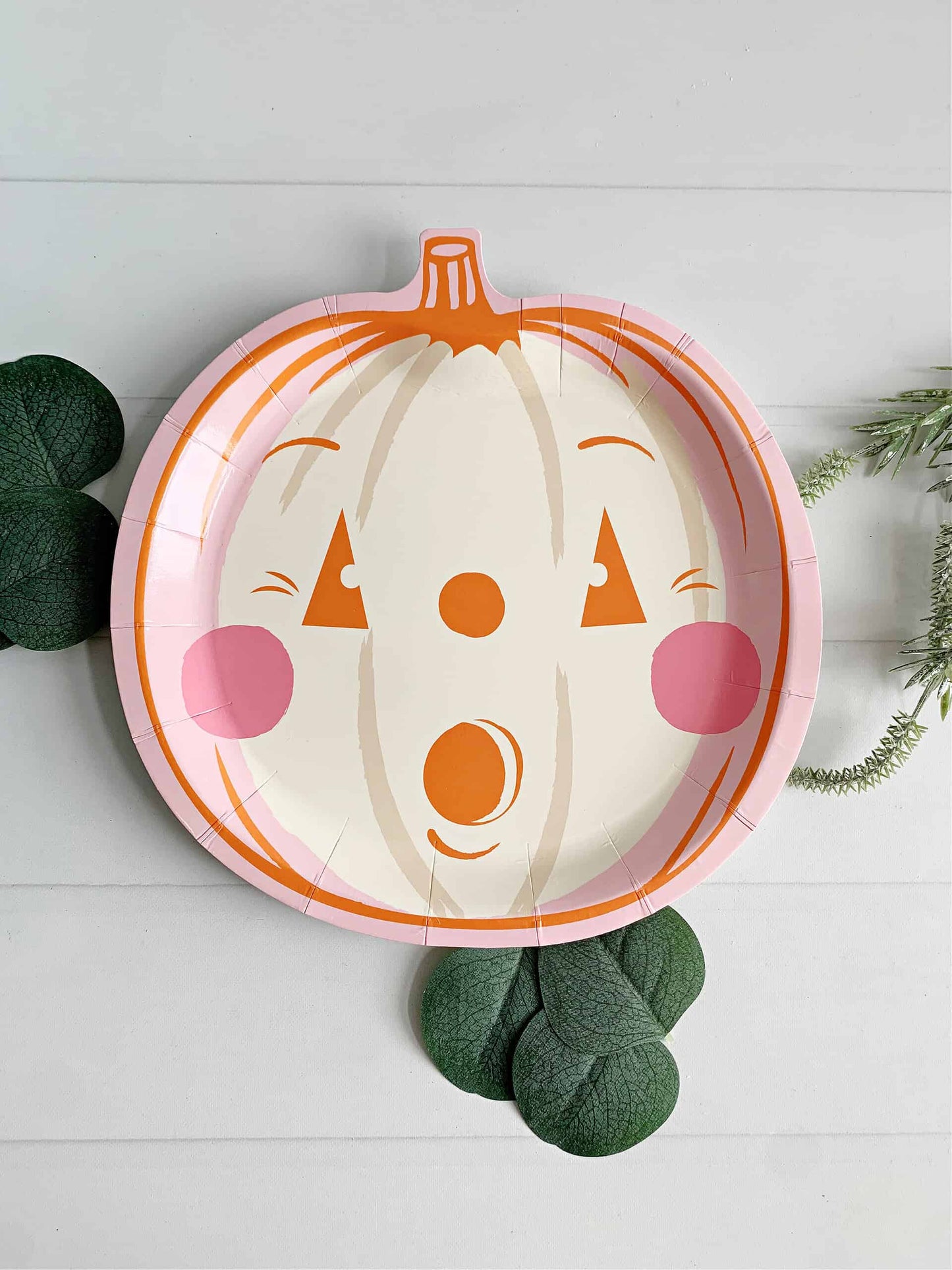 Vintage Pumpkin Face Paper Plates - Hot Pink & Orange