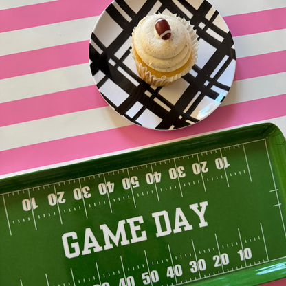 Green Football Game Day Melamine Serving Tray — Appetizer & Tailgate Platter
