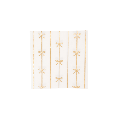 White with Gold Bow Cocktail Napkins