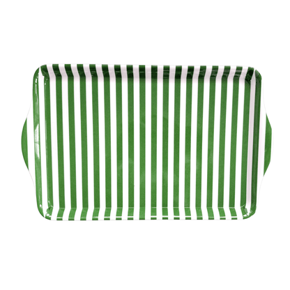 15" Green Stripe Melamine Serving Tray with Handles — Charcuterie & Party Platter | EnFete Party