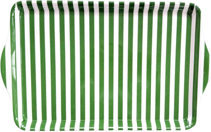 15" Green Stripe Melamine Serving Tray with Handles — Charcuterie & Party Platter | EnFete Party