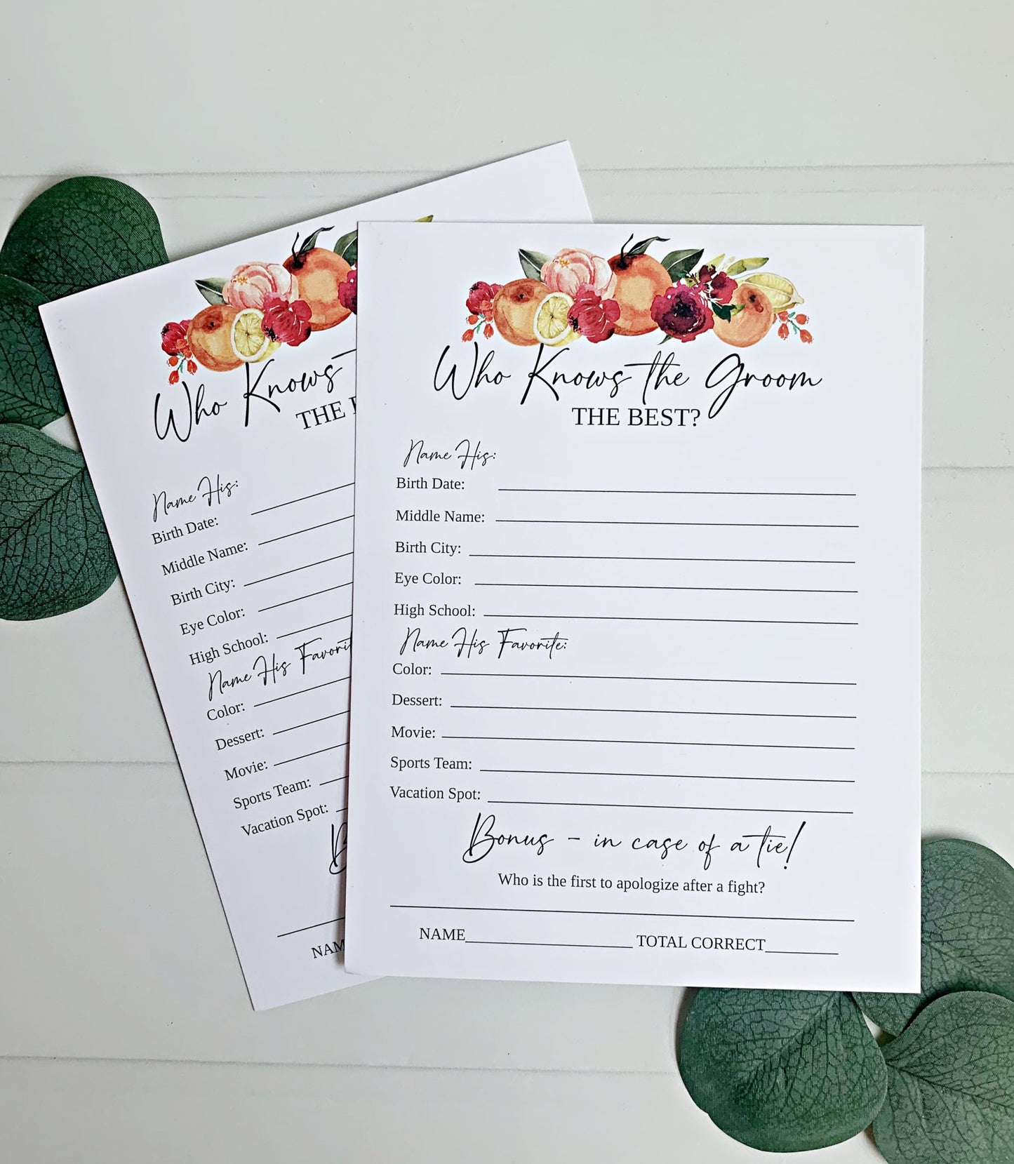 Who Knows the Groom the Best Bridal Shower Game - 10 Cards