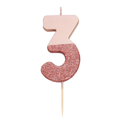 Rose Gold Glitter Number 1 Birthday Candle | First Birthday Cake Topper | 3" Tall Candle