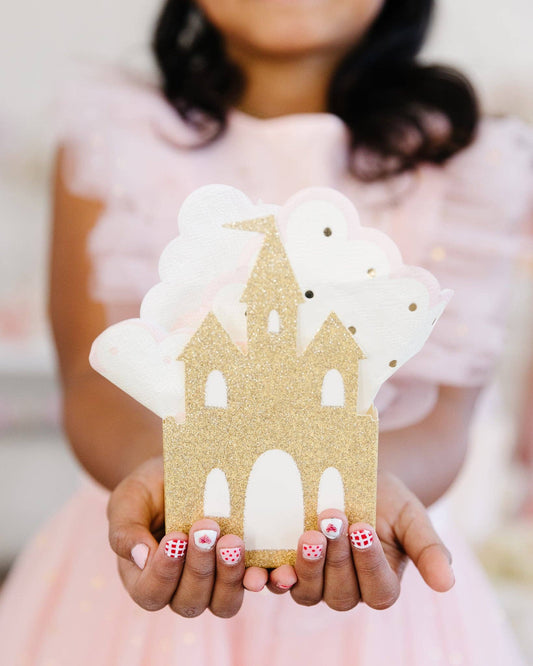 Princess Castle Favor Boxes with Gold Glitter | 6" Tall | Set of 8 | Fairy Tale Party