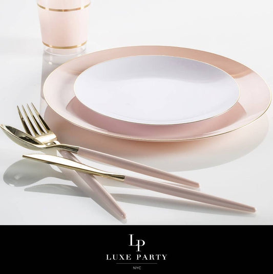Blush Pink & Gold Plastic Forks 32 Pieces - Premium Silverware for Weddings & Parties