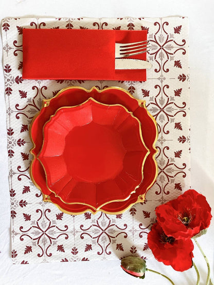 Red Scalloped Dessert Plates