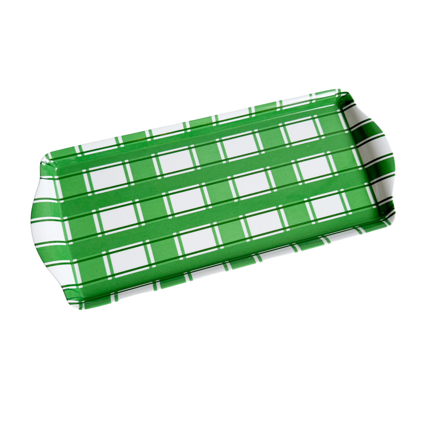 Green Plaid Gingham Melamine Party Tray – 15.25" Reusable Serving Tray for Appetizers