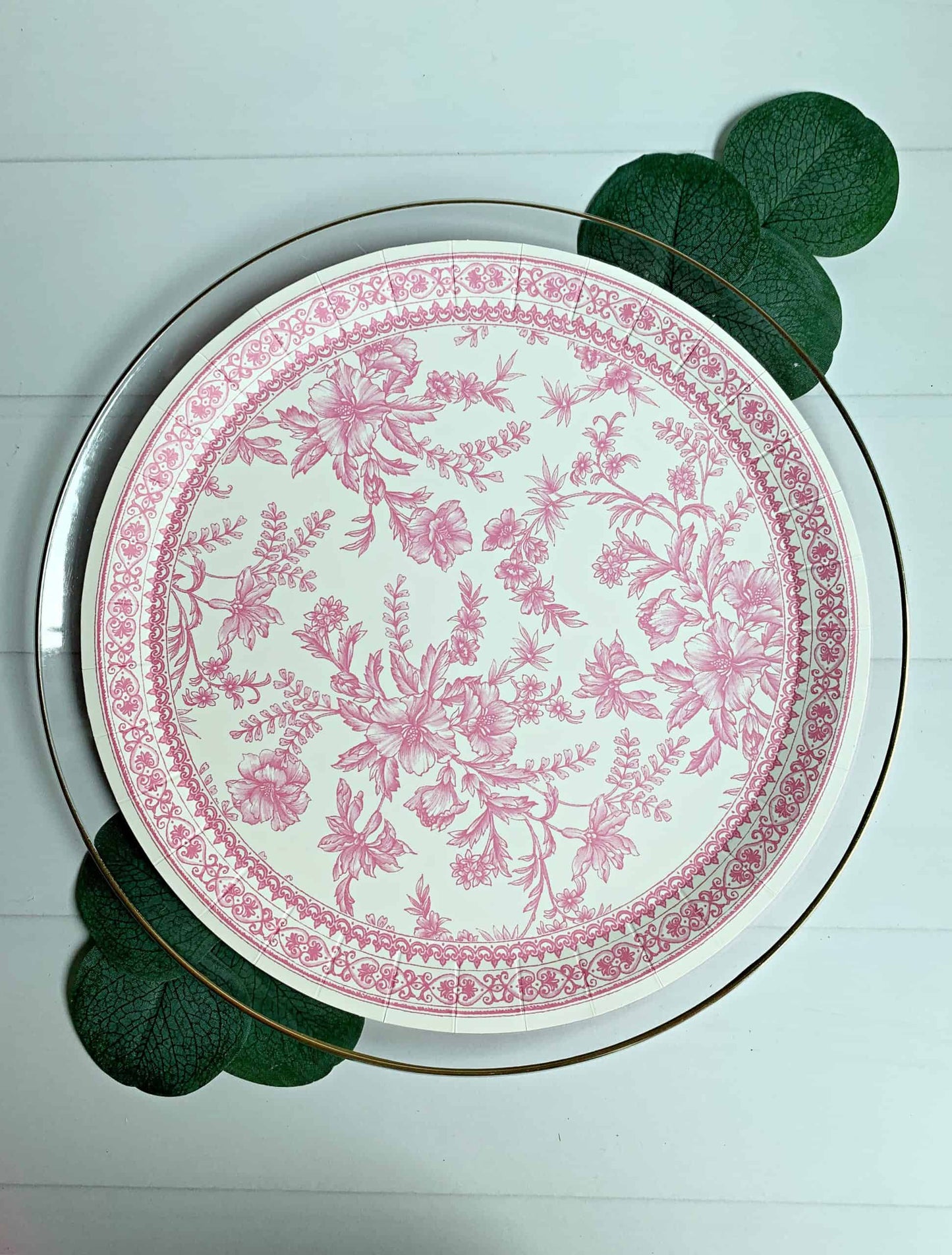 Pink Toile Large Paper Plates- Dinner