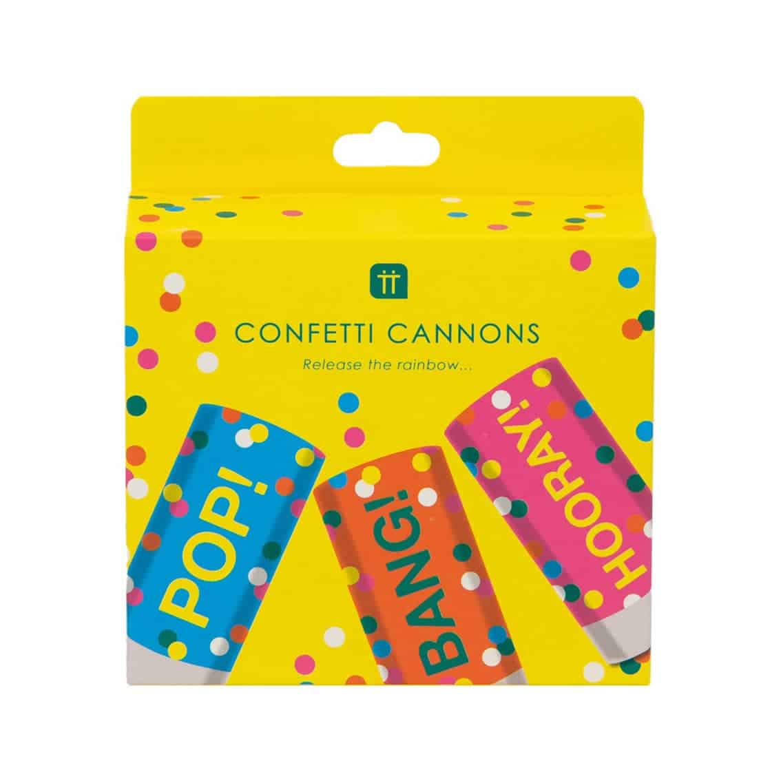 Add some excitement to any celebration with this Pack of 3 Confetti Cannons by Talking Tables. Perfect for New Year's Eve, birthdays, weddings, and more, these mini confetti cannons will fill the air with a burst of rainbow colors.