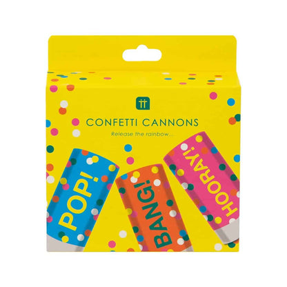Add some excitement to any celebration with this Pack of 3 Confetti Cannons by Talking Tables. Perfect for New Year's Eve, birthdays, weddings, and more, these mini confetti cannons will fill the air with a burst of rainbow colors.