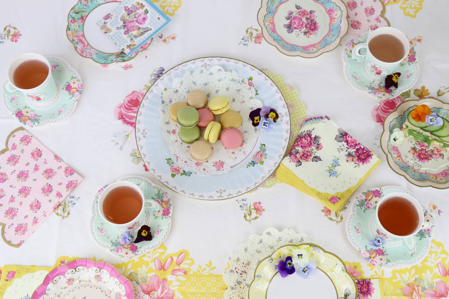 Tea Party Serving Platters - Floral Paper Trays for Alice in Wonderland & Baby Showers (4-Pack)