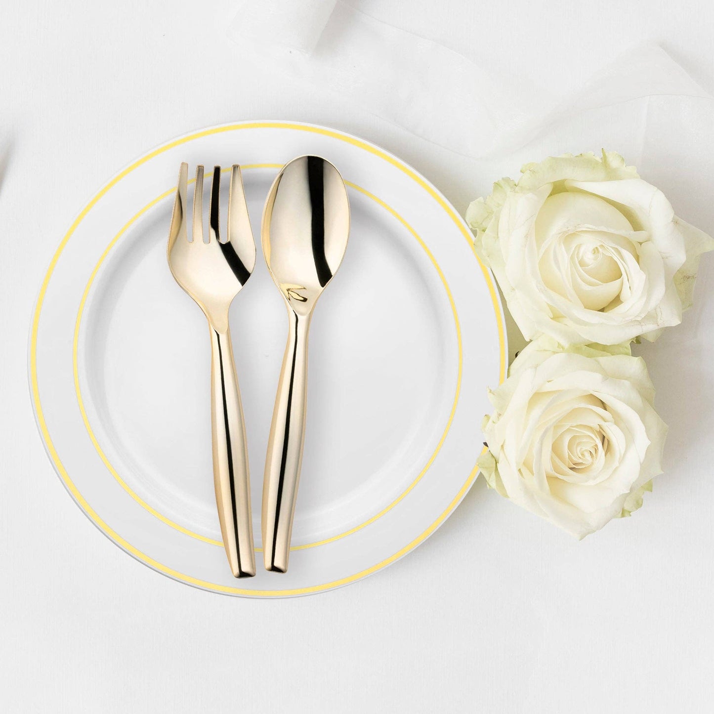 Gold Serving Fork and Spoon Set - Plastic