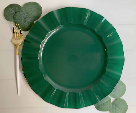 Emerald Green with Gold Party Plates - 11"